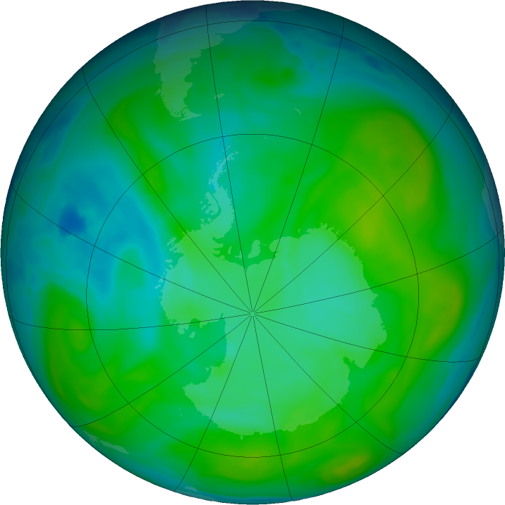 Antarctic ozone map for 07 January 2020